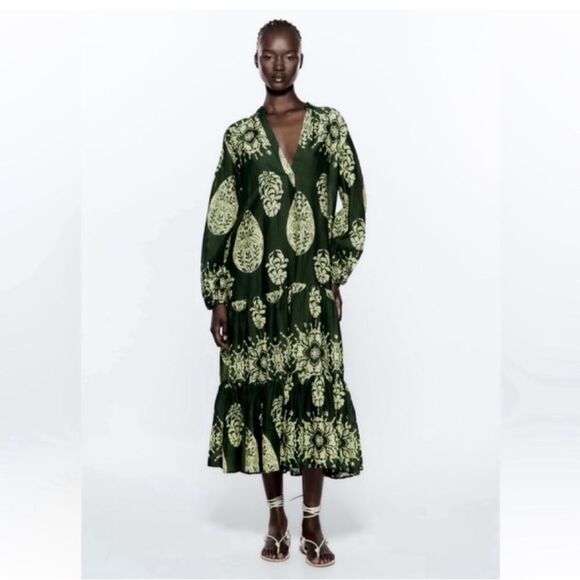 ZARA Maxi Print Dress Kaftan Cover Up Boho Tropical - Picture 3 of 13